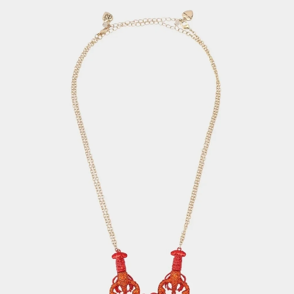 🦞▪️Betsey Johnson▪️ Mermaid Jewels Lobster Friendship Necklace Set Red